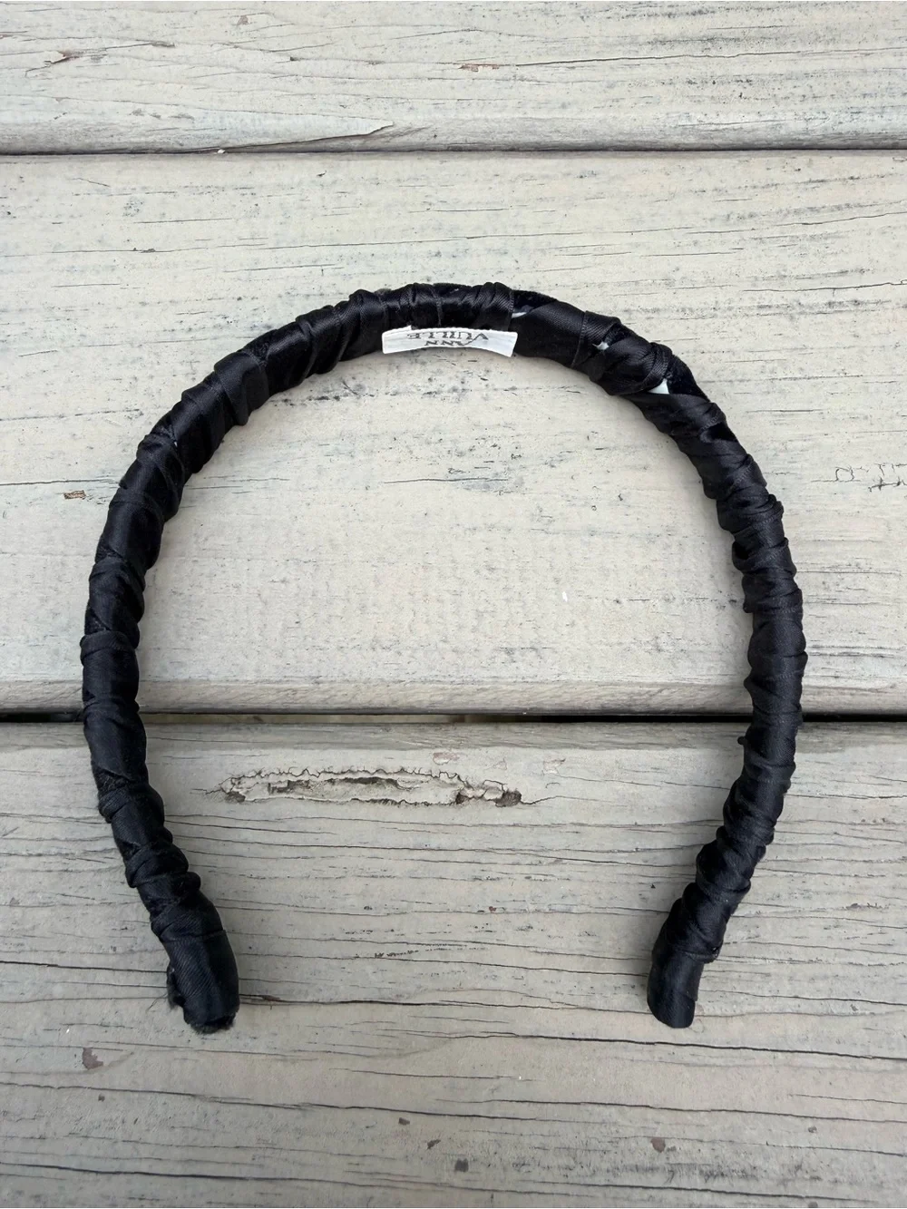 Ann Vuille Black Wrapped Satin-Textured Padded Headband
